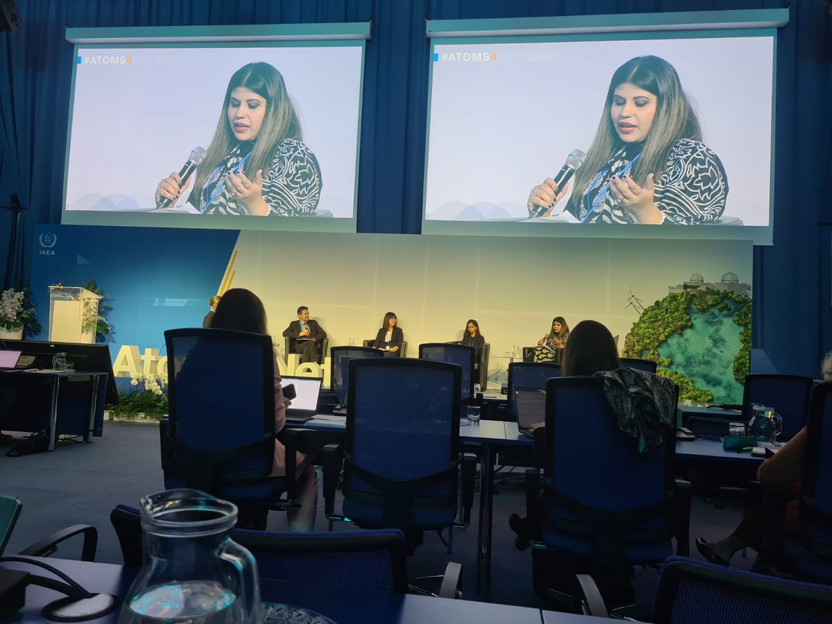 CISS_Islamabad's tweet photo. CISS in Vienna | CISS Associate Director Research @Anum_A_Khan presents her paper titled "Evaluating Small Modular Reactors (SMRs) for Mitigating Climate Change" at the @iaeaorg #ATOM4NETZERO Conference on #ClimateChange and #NuclearPower.
In her presentation she highlighted that energy deficient and economically strained countries like #Pakistan, nuclear power is sustainable, clean, and a green source of energy in the overall energy mix. There is a general non-controversial consensus in Pakistan regarding addressing energy demands through an increase of the share of nuclear technology in the energy mix. In this regard, these evolutionary, innovative and cost-effective nuclear power systems can possibly present solutions to address Pakistan’s energy demands while helping combat #climatechange. In the regions like #Balochistan and Thar where there are scarce water resources, or areas which face water stress like the coastal region of Sindh, #SMRs could be deployed to address #Pakistan’s energy demands.