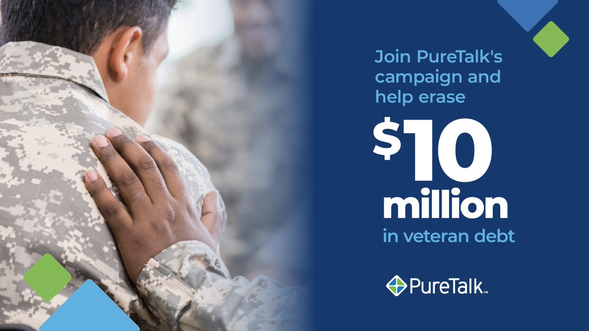 Join PureTalk's campaign and help erase $10 Million in veteran debt!

Be a part of PureTalk's mission to wipe out $10 Million in veteran debt, with a portion of each order contributing! Your choice can change lives.

Learn more at puretalk.com/debt-forgivene…