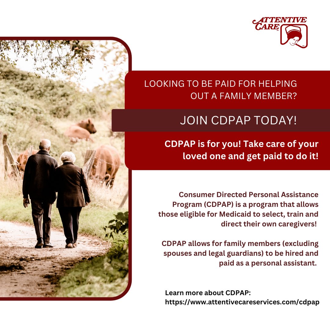 AttentiveCareNY's tweet image. CDPAP is a personalized program that allows you to take care of your loved ones while getting paid! To learn more about CDPAP, contact our office or visit our website today. 

#CDPAP