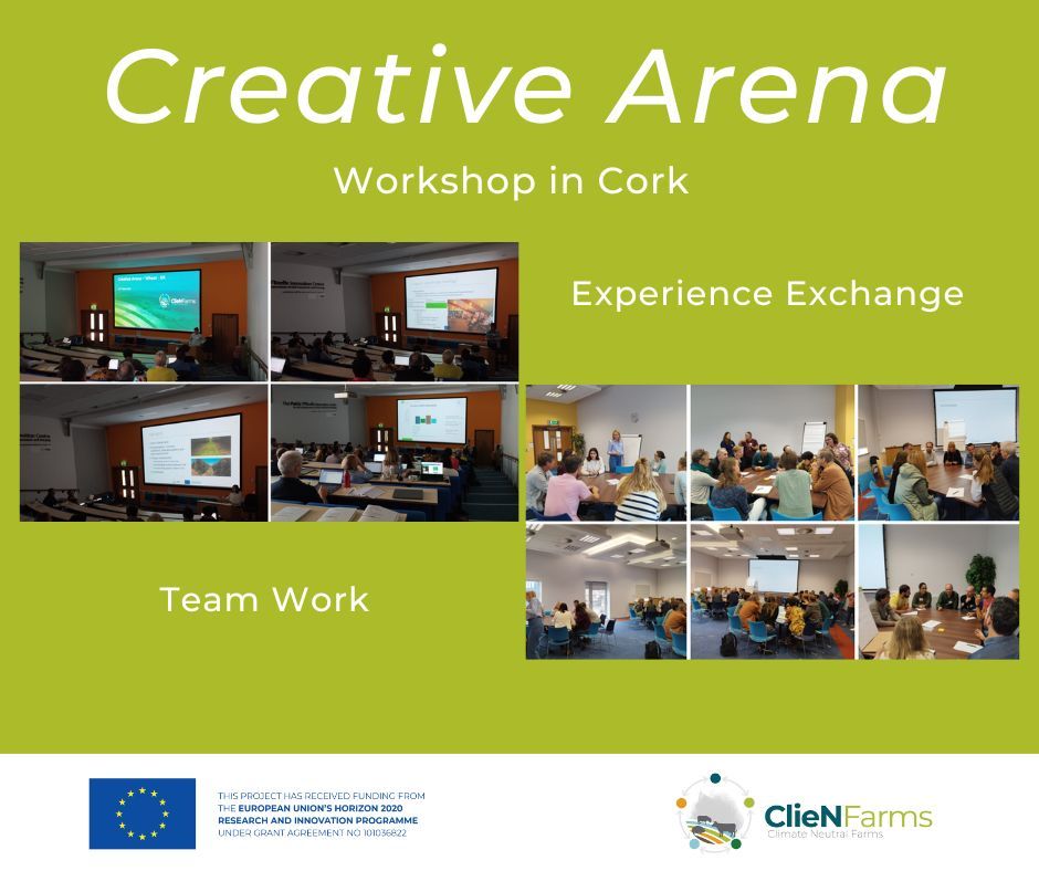 ClieNFarms's tweet photo. Since Tuesday, we have been at the #ClieNFarms annual meeting in Cork, together with #ClimateFarmDemo. Yesterday we were discussing the different Creative Arenas and how farmers, advisors, industry and researchers can implement actions to tackle climate change. #CreativeArena https://t.co/voyw9HxXZz