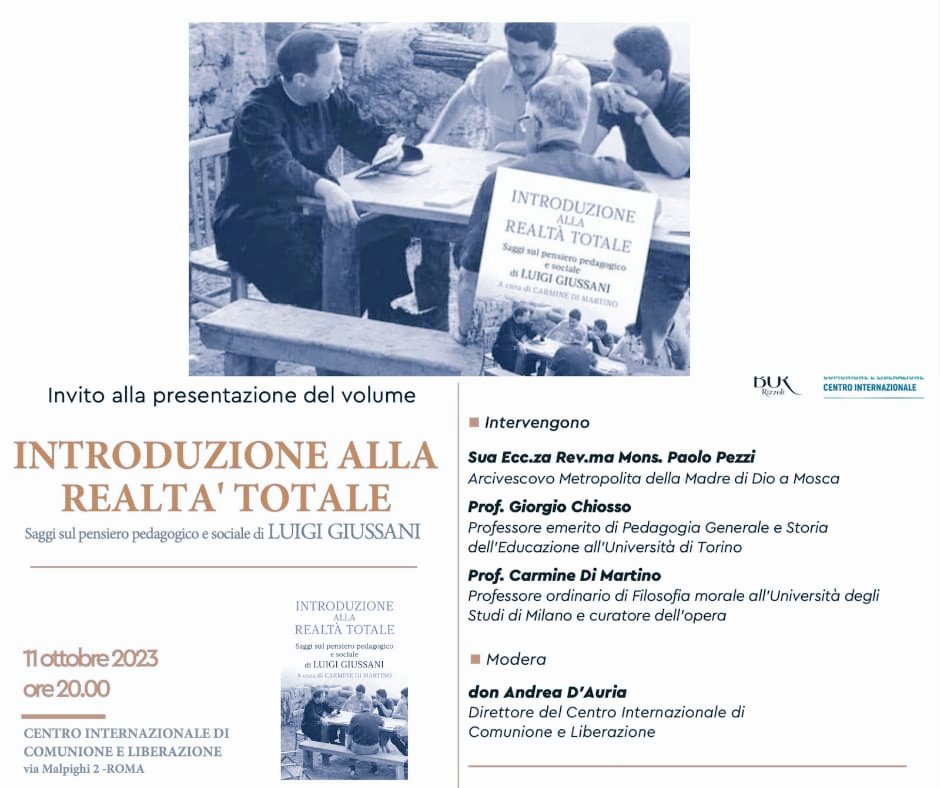 📖 𝐏𝐫𝐞𝐬𝐞𝐧𝐭𝐚𝐳𝐢𝐨𝐧𝐞 𝐝𝐞𝐥 𝐥𝐢𝐛𝐫𝐨 📖
ɪɴᴛʀᴏᴅᴜᴢɪᴏɴᴇ ᴀʟʟᴀ ʀᴇᴀʟᴛᴀ̀ ᴛᴏᴛᴀʟᴇ - sᴀɢɢɪ sᴜʟ ᴘᴇɴsɪᴇʀᴏ ᴘᴇᴅᴀɢᴏɢɪᴄᴏ ᴇ sᴏᴄɪᴀʟᴇ ᴅɪ 𝐋𝐮𝐢𝐠𝐢 𝐆𝐢𝐮𝐬𝐬𝐚𝐧𝐢

📅Mercoledì #11ottobre 🕗 h. 20

centriculturali.org/default.asp?id…

#LuigiGiussani #CL #Roma
