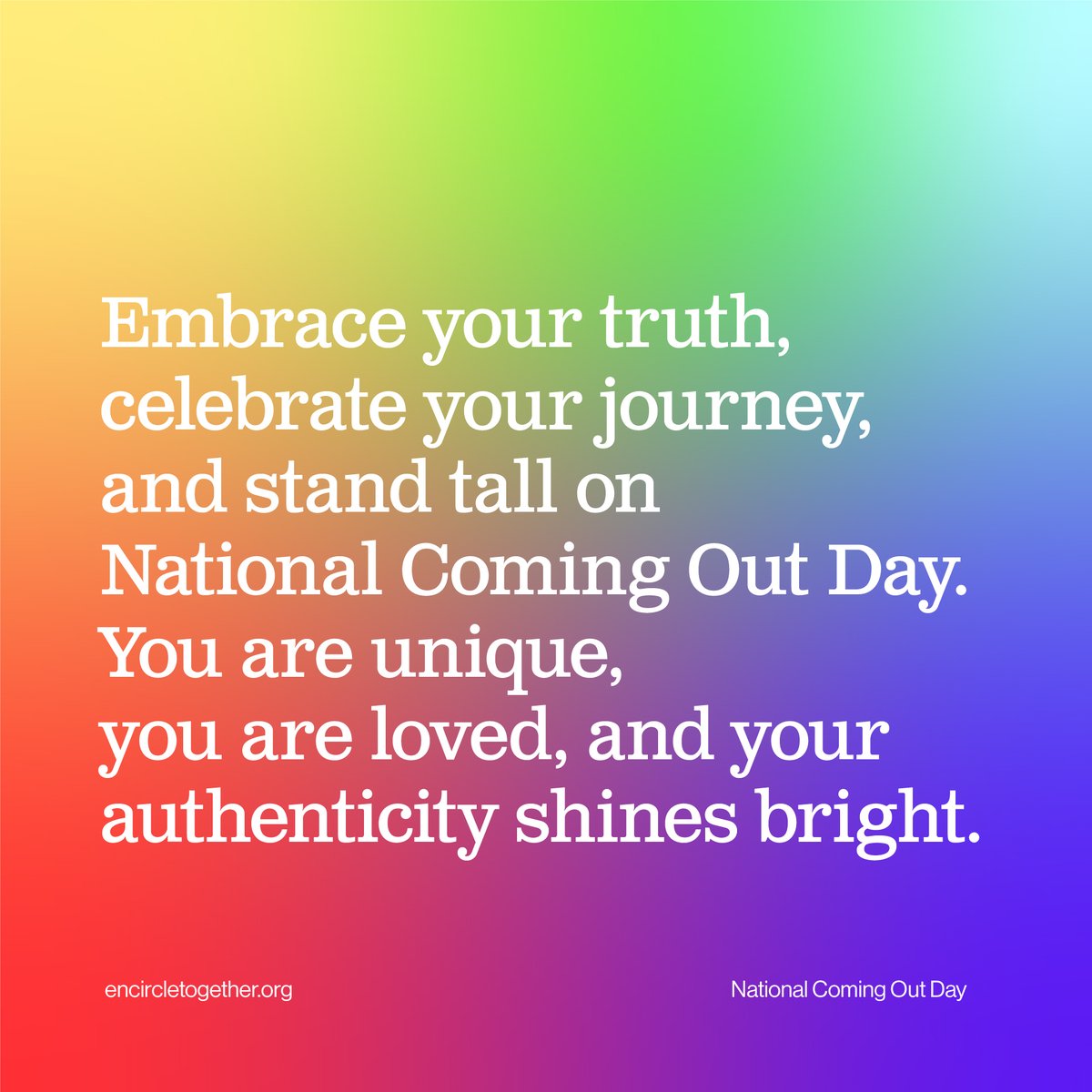 encircle2gether's tweet photo. Today is #NationalComingOutDay! 🫶🌈 We want to emphasize that being open and out with your identity is a HUGE step! Your journey, your identity, your queerness—all are valid and perfect as they are. 🌈❤️ https://t.co/ux9TRx3RkX

#OnlyLove #EncircleTogether #BeYou https://t.co/jqdVujLdke