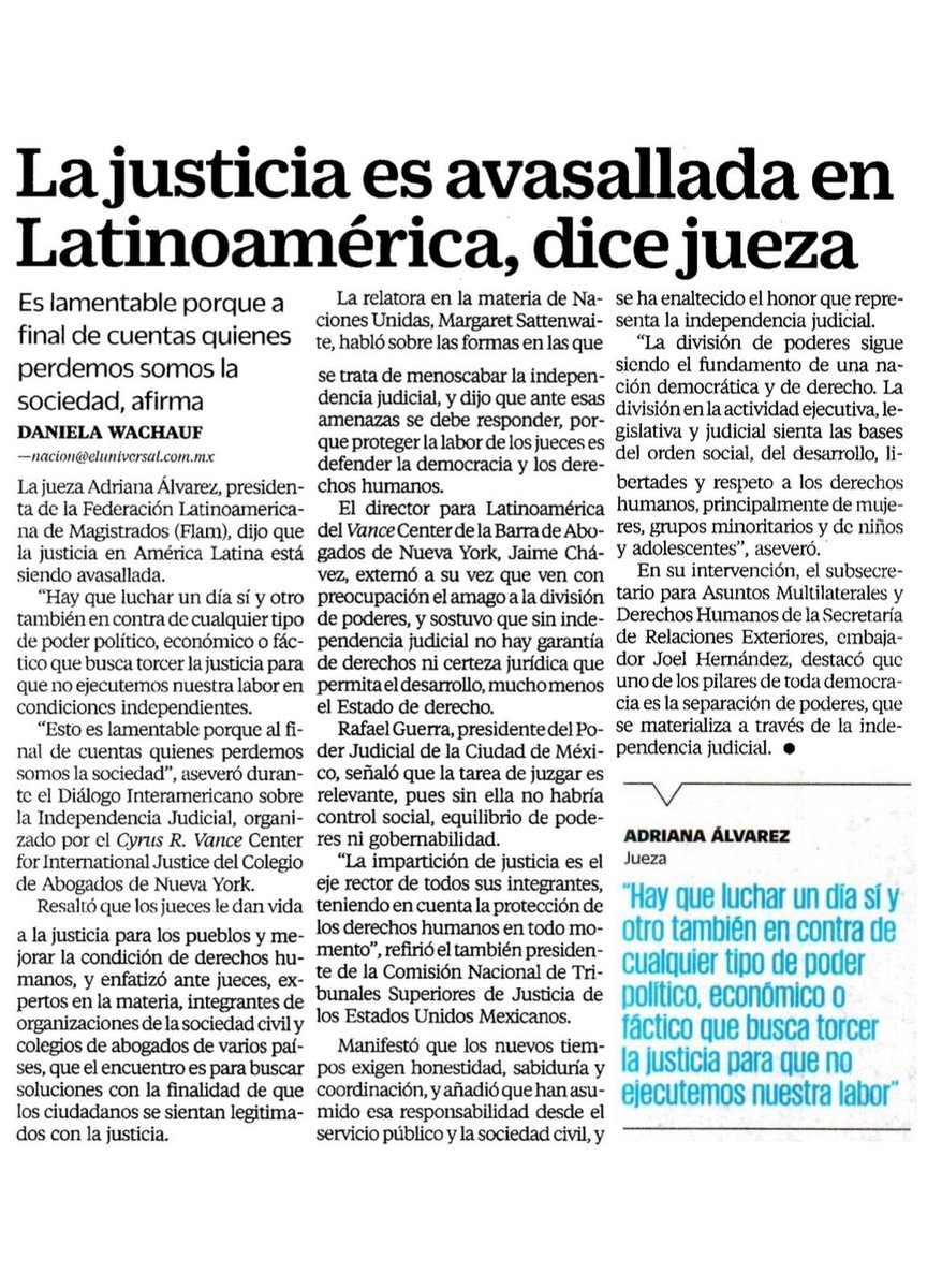 anac82h's tweet photo. "Hay que Luchar un día si y otro también en contra de cualquier tipo de poder Político,económico o factico que busque tocar la justicia para que no ejecutemos nuestra labor" Jueza Adriana Orocu, Presidenta FLAM https://t.co/VfN3SBxXqZ