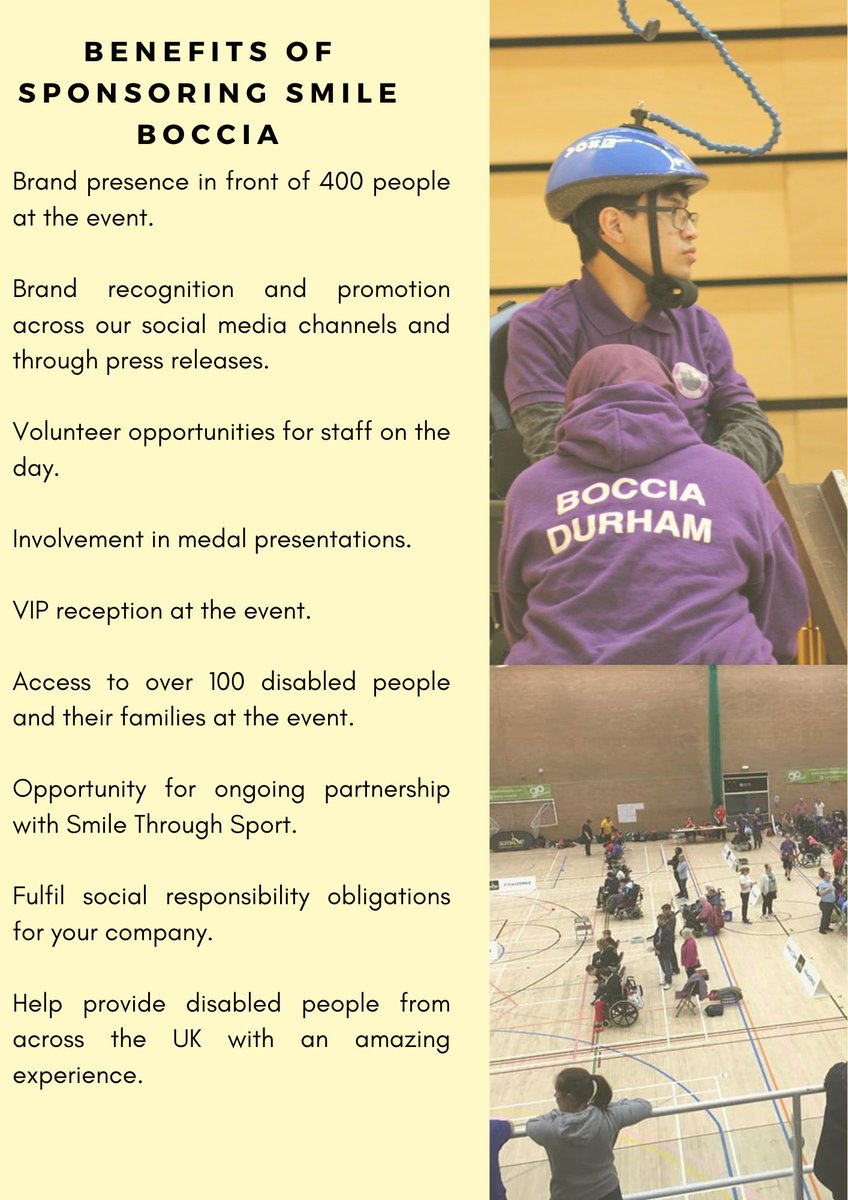 Smile_T_Sport's tweet image. We are looking for some sponsors for our Smile Boccia Open to be held in Nov. Would you like to support the biggest Boccia open in the UK and put your brand in front of over 400 people on the day. Contact us on info@smilethroughsport.com for more info or request a sponsors pack
