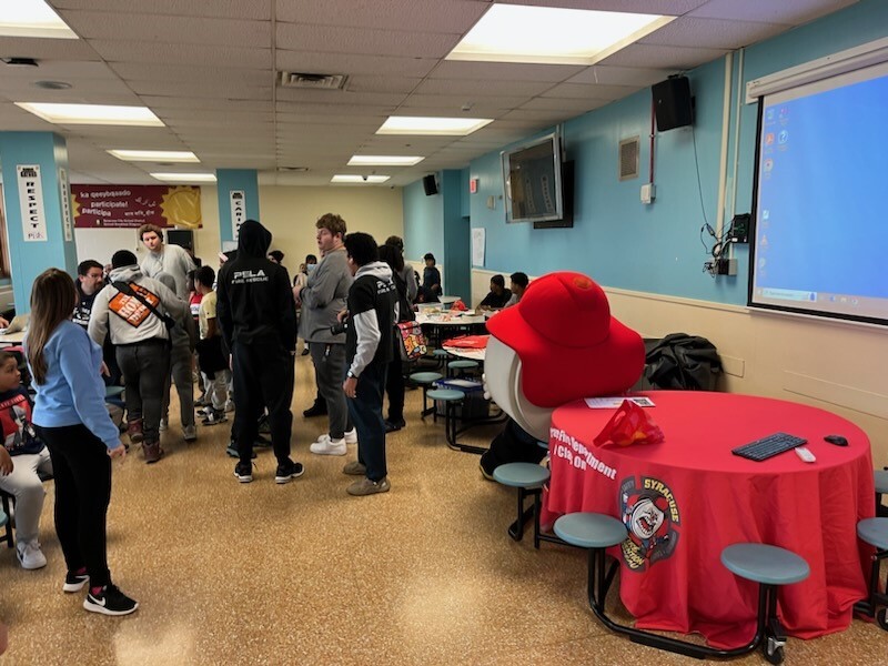 The Syracuse Fire Dept invited PSLA Fire Rescue students to help laricisoste in their fire prevention presentation at Grant. They discussed fire safety & prevention, and played Kahoot with the 6th graders. The winners played kickball vs. PSLA/SFD. #SCSuccess #SCSDCareerReady