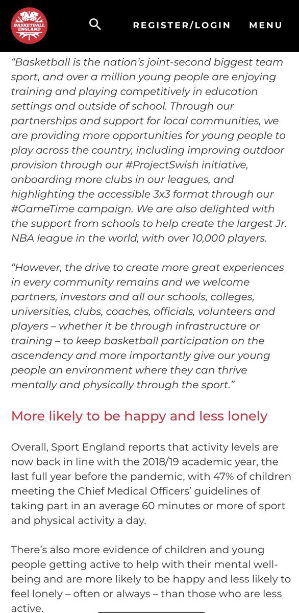 From <a href="/Sport_England/">Sport England</a> data, basketball is the joint second most played team sport in the UK between 11-16 year olds.

You won’t hear about that though. 

It’s often ‘inconvenient’ for schools as it gets in the way of rugby &amp; football.

<a href="/bballengland/">Basketball England 🥇🥈</a> need to push these statistics.