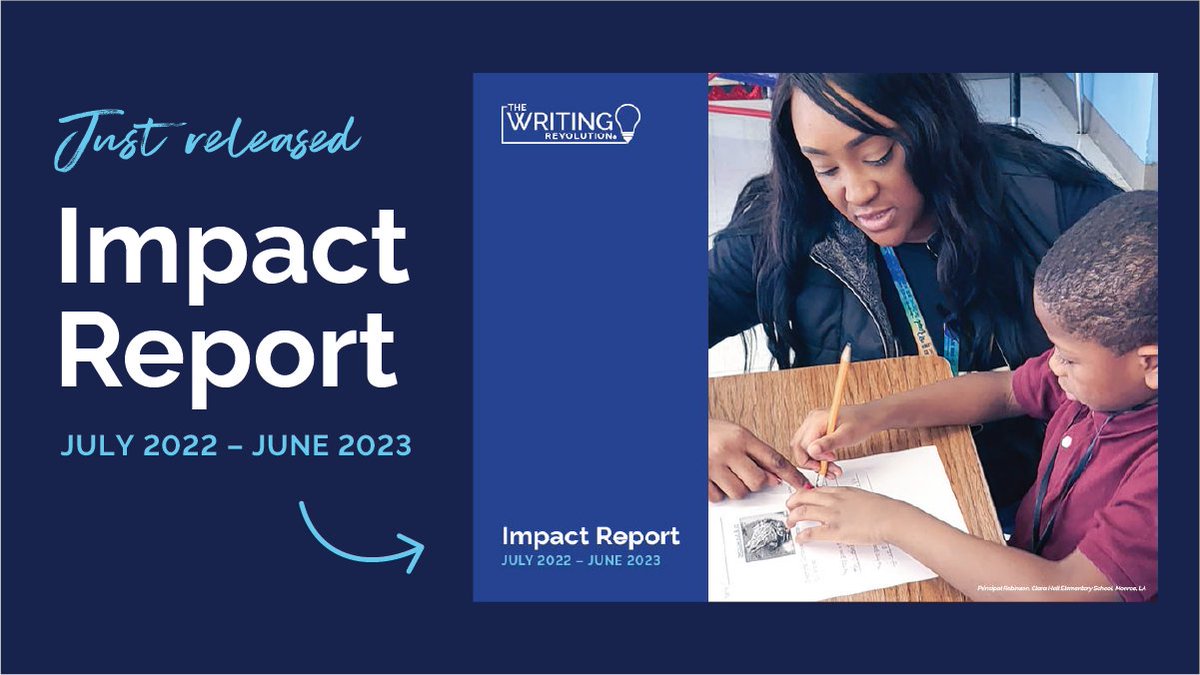 TheWritingRevol's tweet image. TWR's first-ever impact report is now available. This was an extraordinary year as we continued to expand our reach into #k12schools. 

bit.ly/46EXUew 

#education #nonprofit #k12 #teacher #educhat #EducationMatters #teaching #HelpingTeachers
