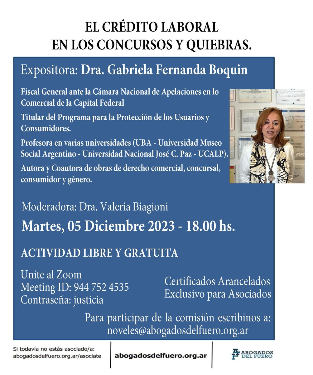 EL CREDITO LABORAL EN  LOS CONCURSOS Y QUIEBRAS 
 - 5 DE DICIEMBRE - 18:00 HS