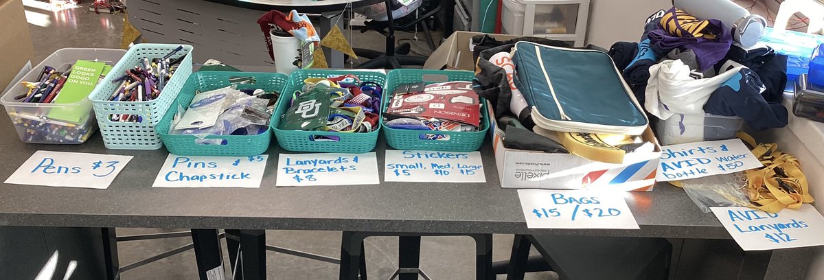 NHS_AVID's tweet photo. @NHSTexans @AVID4College Students have been earning CLASS CASH for making great choices in class! Today students get to buy college swag with their hard earned cash. I’m excited to see what they gravitate towards! https://t.co/P6wULTVXwW