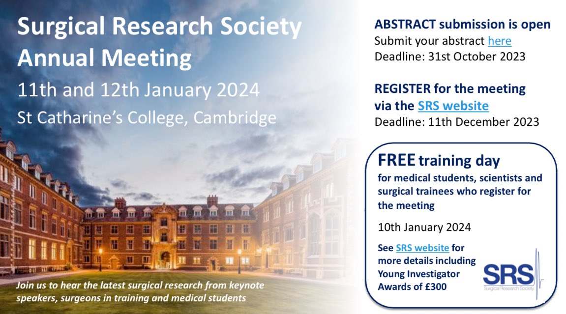 Abstract submission here auth.oxfordabstracts.com/?redirect=/sta… and registration here surgicalresearch.org.uk/2024-annual-me…