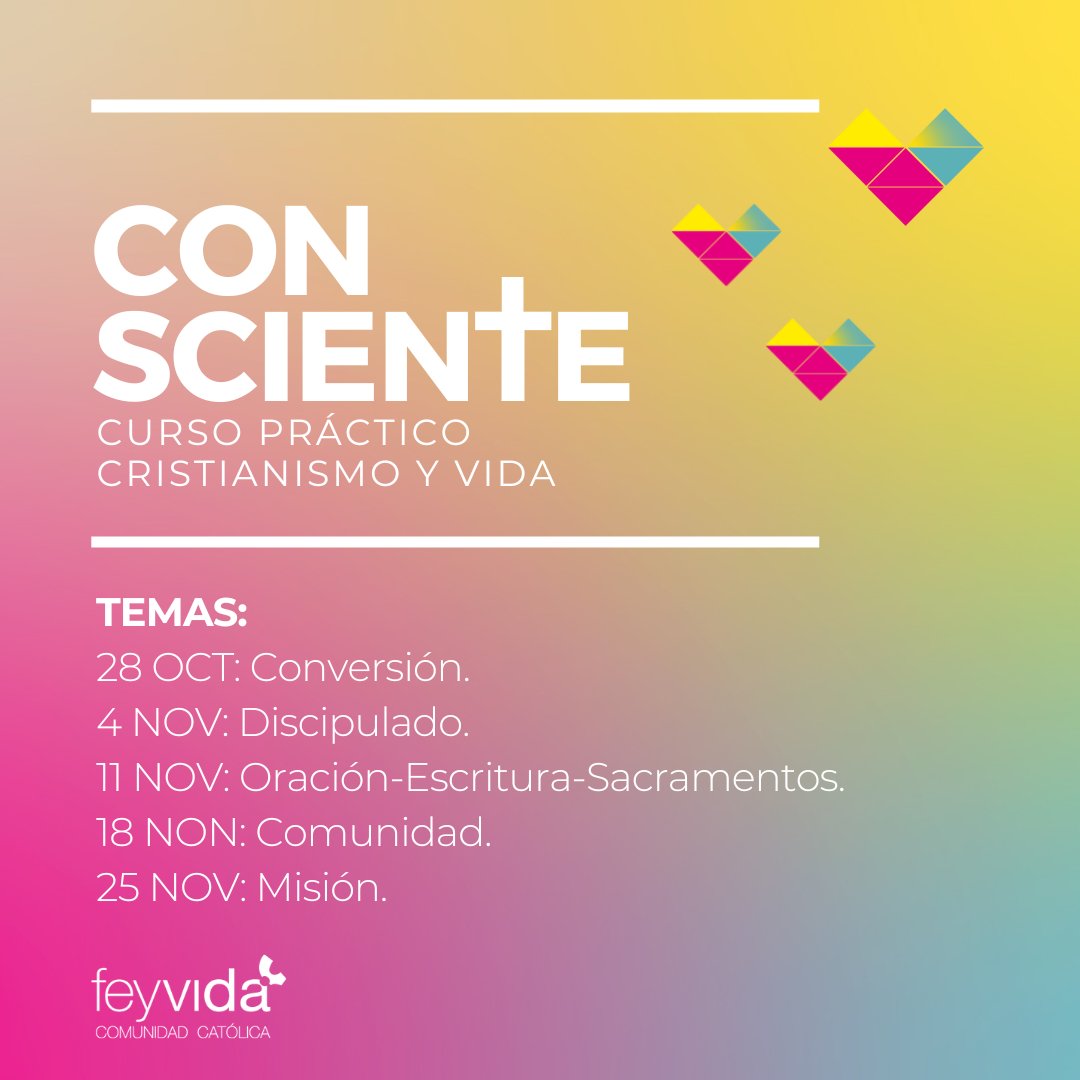 B U R G O S

5 sesiones

5 semanas 

Esto es lo que te proponemos: trabajar 5 aspectos de tu vida que harán que puedas vivir tu fe en Jesús de una forma más cohesionada contigo mismo y con tu entorno. 

No desaproveches la oportunidad y apúntate 

feyvida.com/links
