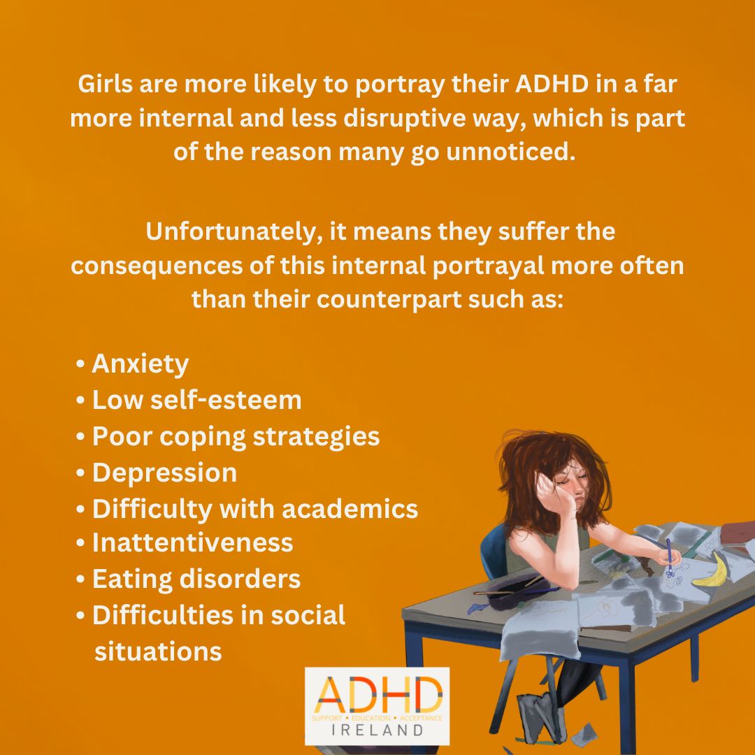 adhdireland's tweet photo. Understanding the ADHD World - please spread it to build ADHD acceptance!  
~ Today's Understanding Topic - "Girls vs Boys"
Thank you  Clare Baker for taking on this task with us- @clarelouise_illustrat on instagram https://t.co/B08EnT3Vd6