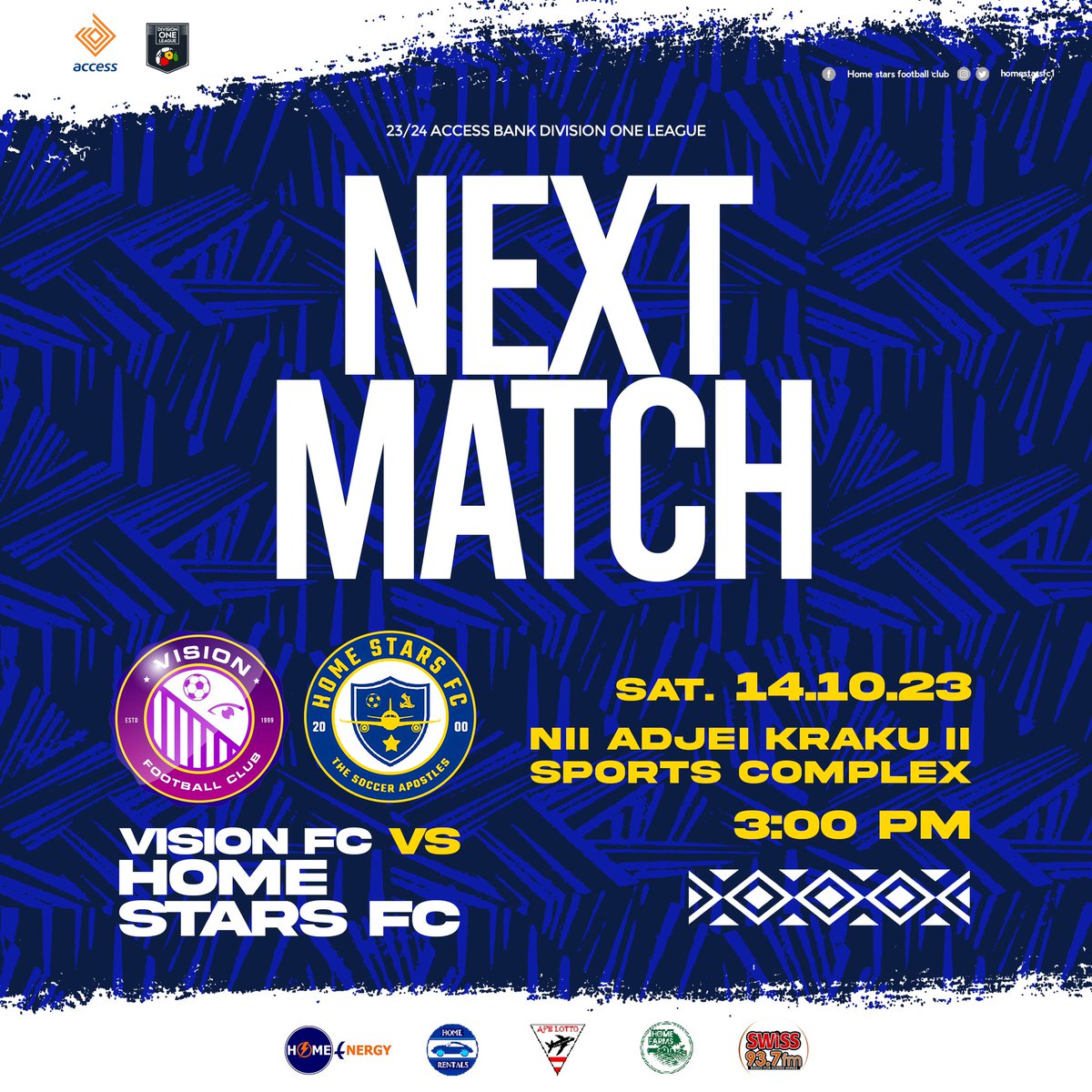 HOMESTARSFC1's tweet photo. Next Match 🔵🟡🔵

We make our first Trip 🚎 of the Season Away to VISION FOOTBALL CLUB This Weekend at Tema . 

The Stars ✨ are Ready 🔵🟡🔵

#afefarms #afeviwo #Afevio #div1 #div1 https://t.co/K9fcO7QPga
