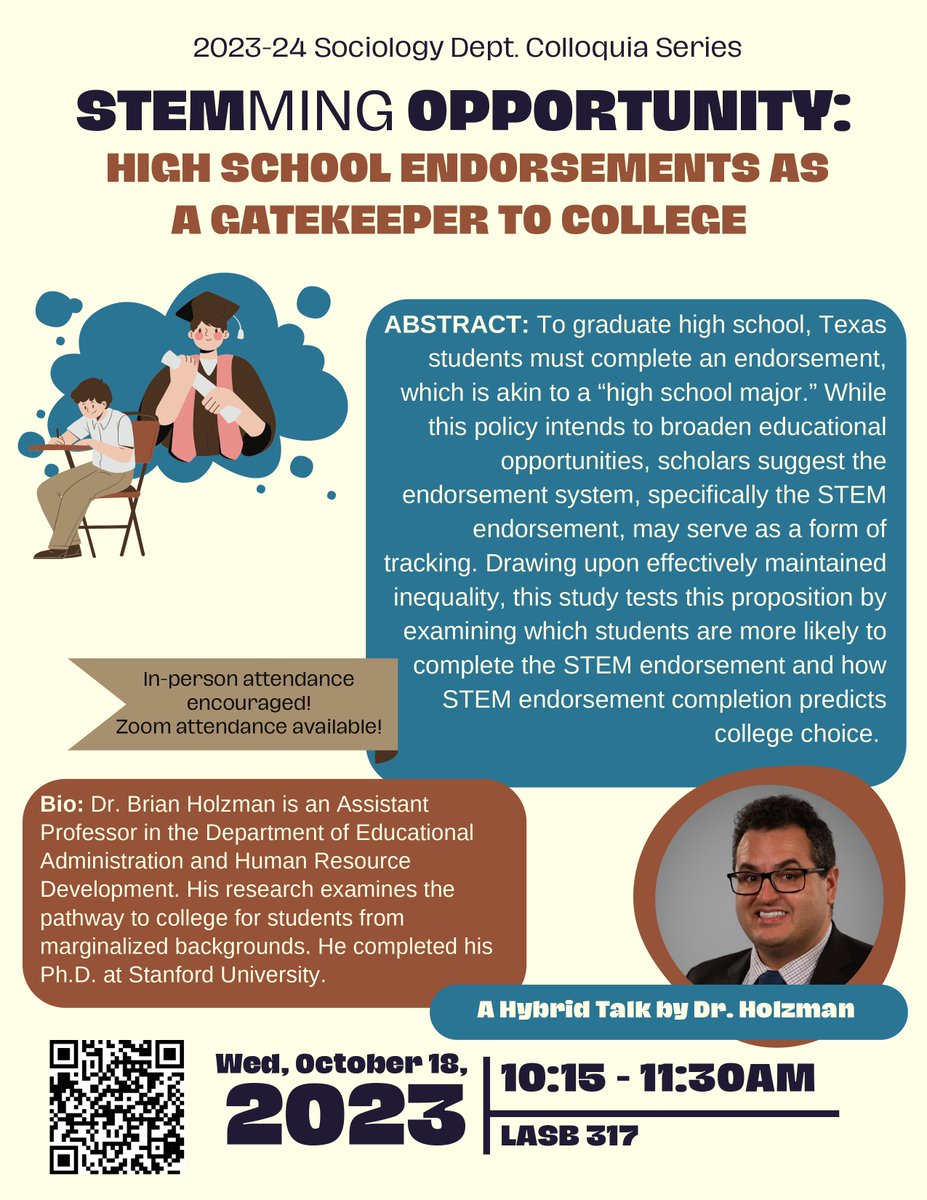 Brian Holzman (@brianholzman) on Twitter photo Looking forward to talking about a paper on STEM, tracking, and college choice next week in the <a href="/TAMUSoc/">Texas A&M Sociology</a> colloquia series next Wednesday! Props to the undergraduate student who made this awesome flyer Looking forward to talking about a paper on STEM, tracking, and college choice next week in the <a href="/TAMUSoc/">Texas A&M Sociology</a> colloquia series next Wednesday! Props to the undergraduate student who made this awesome flyer