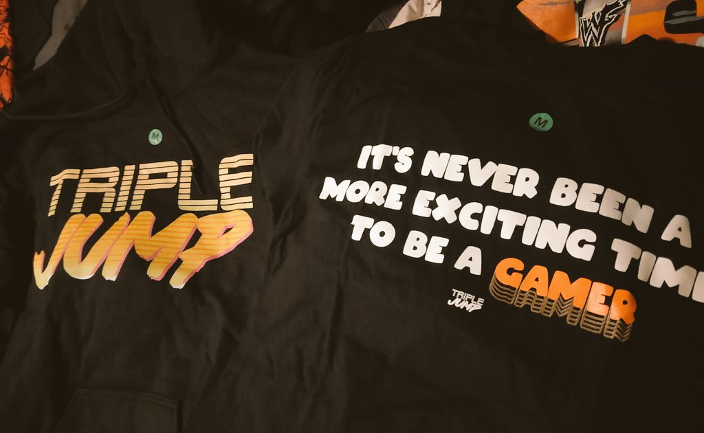 VariantLY_11's tweet photo. Oh yeah, here we go, MERCH TI-wait... is there some sort of Rogue Warrior possibly named Richard "Dick" Marcinko handling packages for @TripleJumpShop now?   

Anyway MERCH TIME! Truly it's never been a more exciting time to be a gamer or to own a new hoodie! https://t.co/9G6LB0MlD7