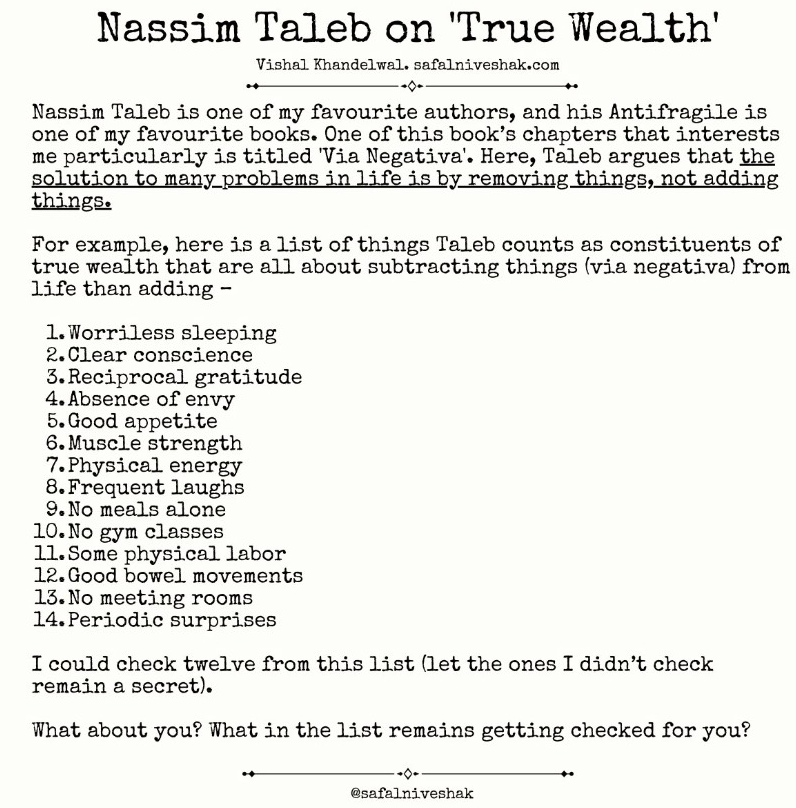 QCompounding's tweet image. Nassim Taleb on true wealth.

H/T @safalniveshak