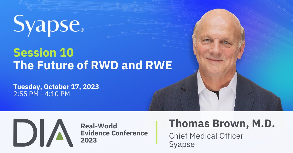 Join Dr. Thomas Brown, CMO of Syapse, next week at the DIA RWE Conference! He will be representing the RWE Alliance, of which Syapse is a founding member, to discuss the FDA's framework for advancing RWE programs, and the path for future development. 

tinyurl.com/bdh2ynam