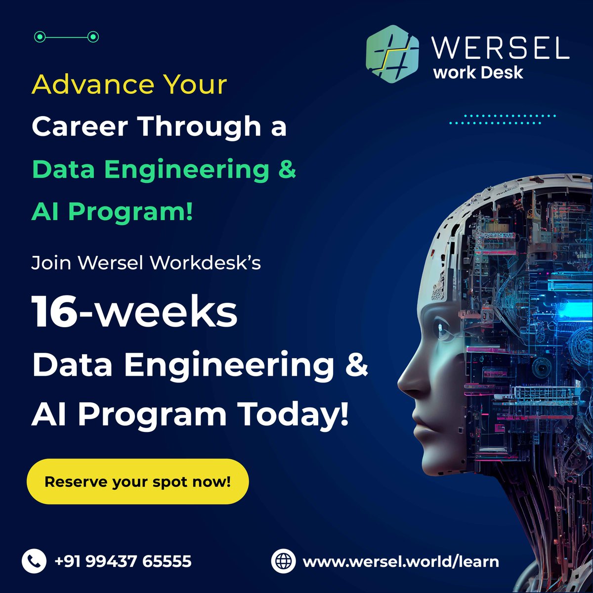 wersel_workdesk's tweet image. 🚀 Elevate Your Data Engineering &amp;amp; AI Skills with Wersel&apos;s 16-week Program! 🚀

Are you ready to dive deep into the world of Data Engineering and AI?

#aifortomorrow #upskillwithwersel
#werselworkdeesk #futureofai #careerintech #artificialintelligence #ai #machinelearning