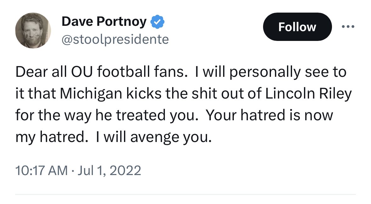 And let's not forget the "Portnoy Pledge" I made on behalf of the Sooners in 2002.  #boomersooner