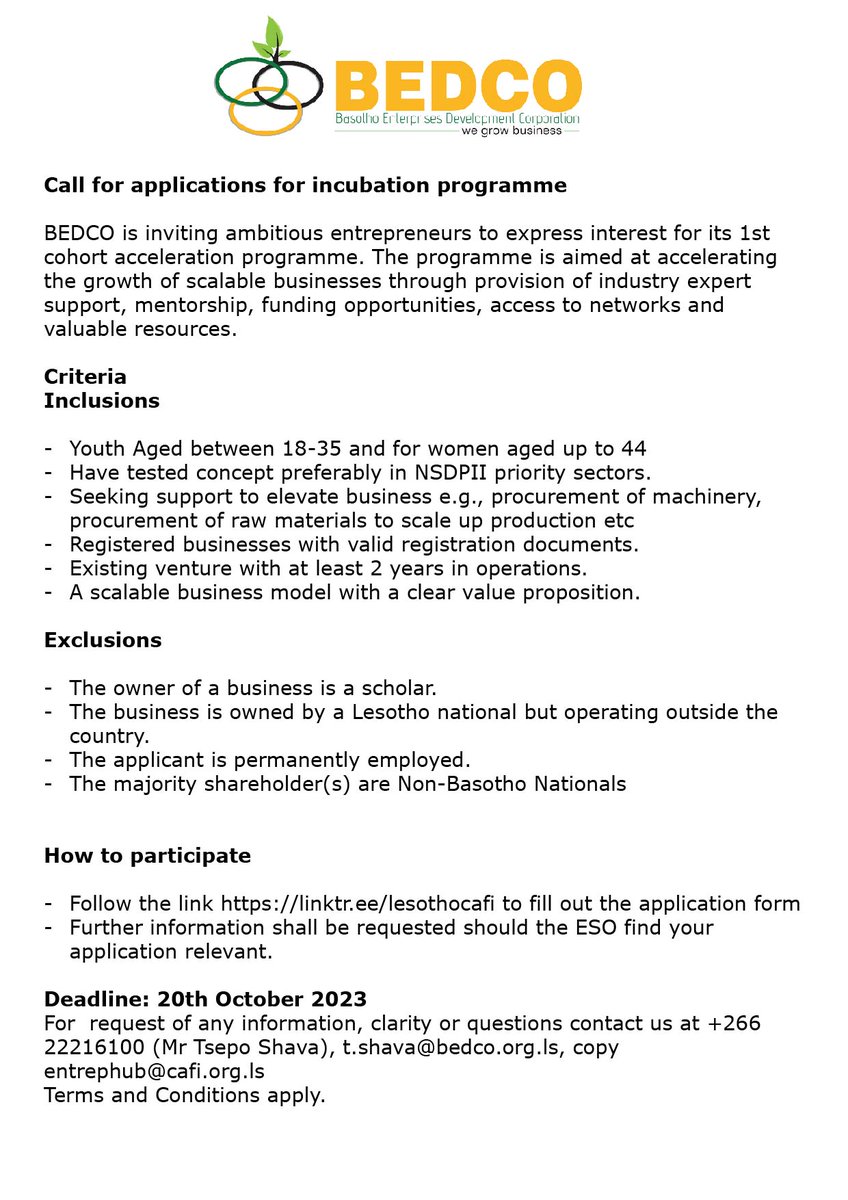 cafiproject's tweet photo. OPPORTUNITY for all startups and MSME apply for a 6 month incubation to take your business to the next level!!! Find the ESO fit for your business operations and apply on or before the 20th October.Terms and conditions apply https://t.co/Prx0qjKlyZ #CAFI https://t.co/ZEdCwKvF66