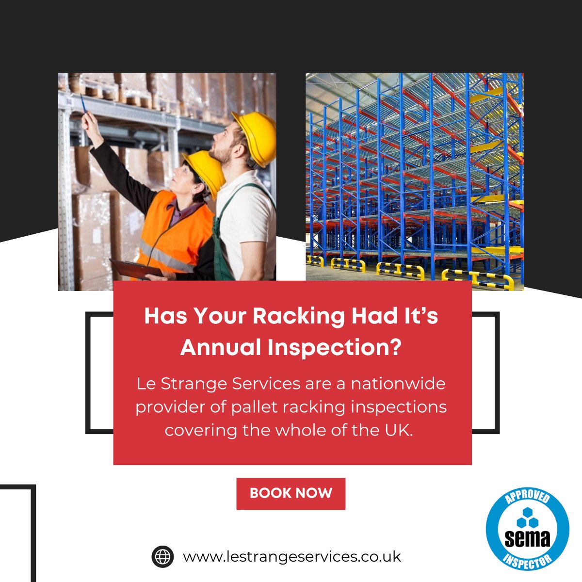 LeStrange68's tweet photo. When it comes to racking inspections, we have your back!

Our expert team excels in thorough inspections for safe and reliable storage systems. Trust the professionals, don't compromise on safety.

Learn about our racking inspections: https://t.co/bBwUpfY24c

#RackingInspections https://t.co/VKzOAxt5yo
