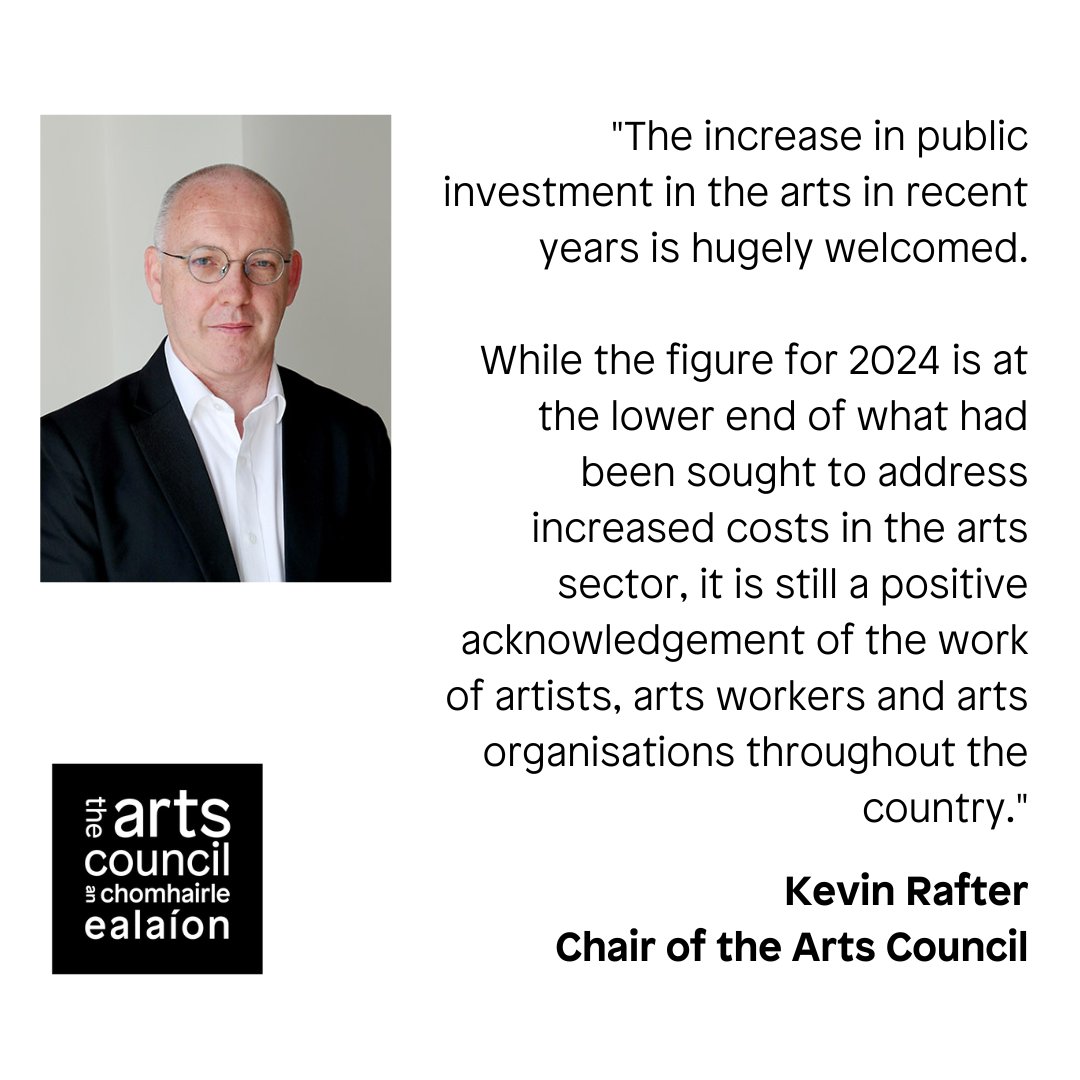 The Arts Council / An Chomhairle Ealaíon (@artscouncil_ie) on Twitter photo We welcome Minister <a href="/cathmartingreen/">Catherine Martin</a> and @DeptCulturelRL's announcement today of an increased €134m in Arts Council funding, as part of #Budget2024.
Read the statement from Arts Council Chair <a href="/kevinrafter/">Kevin Rafter</a> and Director <a href="/MaureenKennell5/">Maureen Kennelly</a>: bit.ly/3F9j210 We welcome Minister <a href="/cathmartingreen/">Catherine Martin</a> and @DeptCulturelRL's announcement today of an increased €134m in Arts Council funding, as part of #Budget2024.
Read the statement from Arts Council Chair <a href="/kevinrafter/">Kevin Rafter</a> and Director <a href="/MaureenKennell5/">Maureen Kennelly</a>: bit.ly/3F9j210