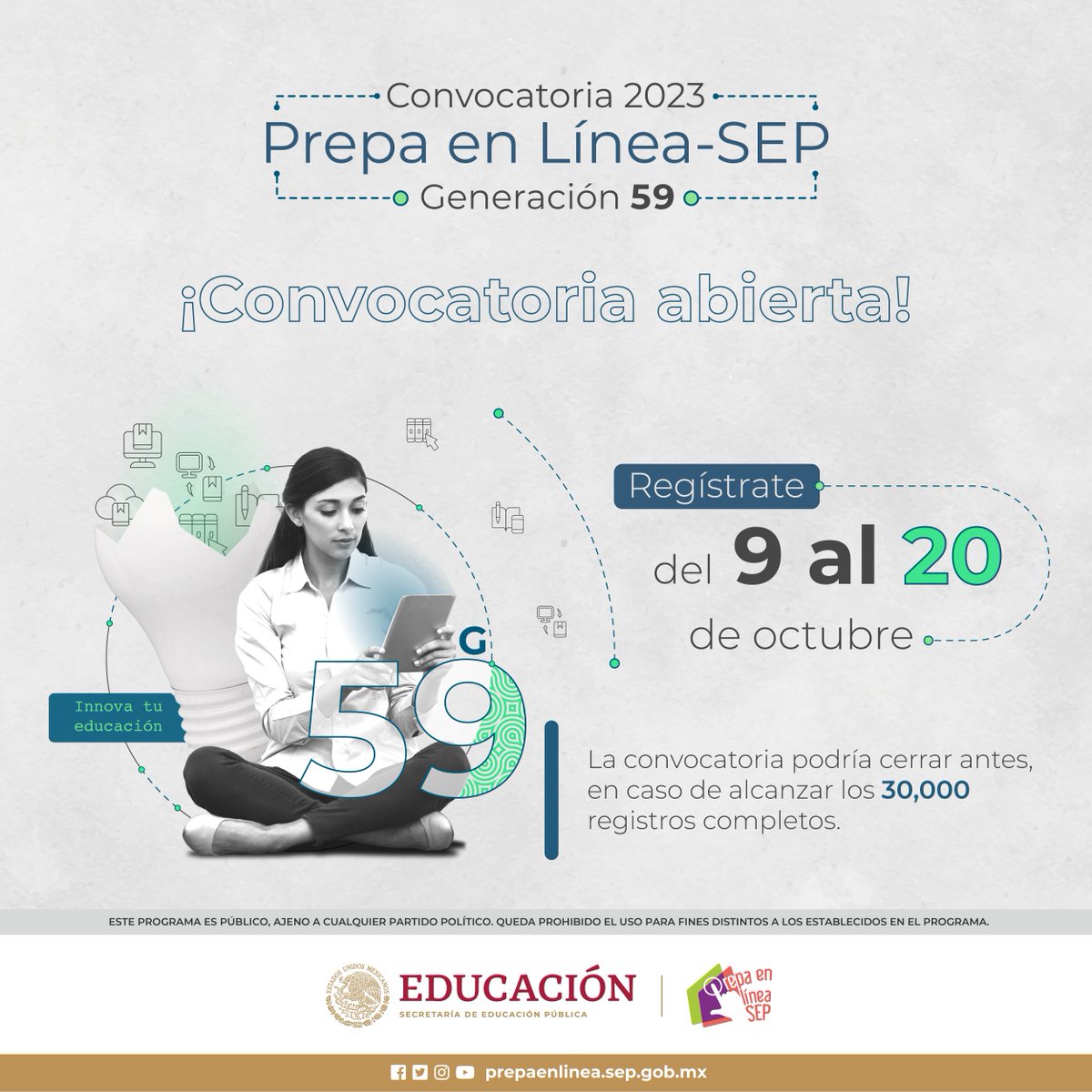 EmbaMexIta's tweet photo. 📢 ¡Inscríbete!
Aquí está la convocatoria para estudiar la #PrepaEnLíneaSEP, #G59_PL-SEP.👩💻👨💻
👉 https://t.co/OKckUb4Aat
🔍Consúltala y, si estás interesad@, regístrate en el sitio: https://t.co/VJFFAWMUpk
📅Inscripciones abiertas.
#EducaciónADistancia https://t.co/Ytstx3vw7K
