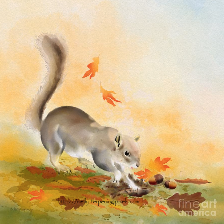 - ' Hiding My Acorns ' - fineartamerica.com/featured/hidin… @fineartamerica 
#squirrel #animalpainting #nurseryart #artforinteriordesigner #autumnlife #wildlifepainting