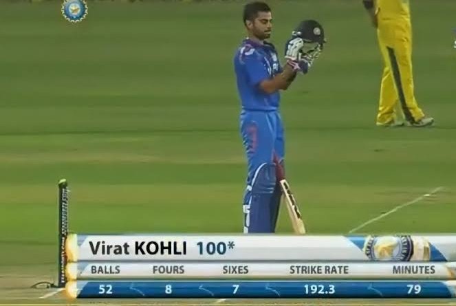 bholination's tweet image. Kohli scored a 52-ball 100 against peak Australia, while Rohit scored a 62-ball 100 against minnow Afghanistan. There are some levels to this game.🔥