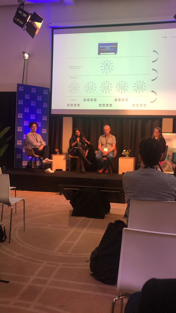 ✨MCA is in The Hague at @EuropeanaTech 2023 On the stage @MarieLeroi , Chair of the Europeana Aggregators Forum talking about #DS4CH and the role of Aggregators🌐 On the stage, Vassilis Tzouvaras, Sally Chambers @DARIAHeu, Enno Meijers, National Library of the Netherlands