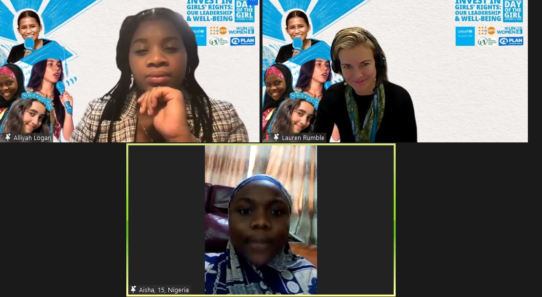 So much fun joining #adolescentgirl leaders and the brilliant @AlliyahLogan @ today's panel celebrating girls' rights #IDG2023. Aisha, 15, is fighting against child marriage in Nigeria & joining forces with her peers to champion #girlseducation @Cee_Bah @LopaUN @pernillefenger