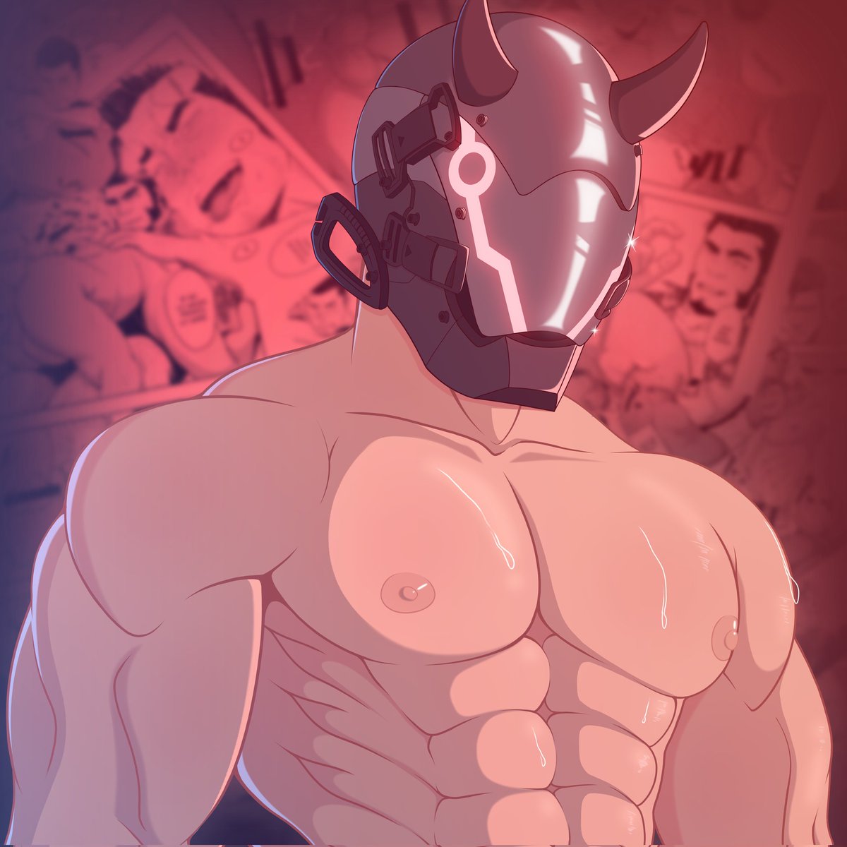 osaki_re_born's tweet photo. When I saw the super hot @pecsOTD with his horned mask I felt the urge to draw a big bara PECS versione of him!! 🔥❤️
.
#bara #baraart #baraartist #barapecs #pecs #muscle #muscleboy #pecsoftheday https://t.co/2vPoOSWVsT