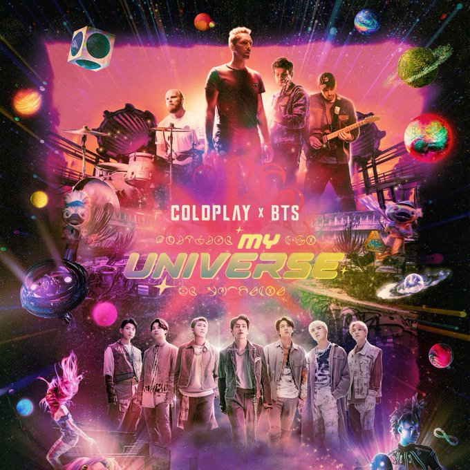 chartdata's tweet photo. Today in 2021, @coldplay and @BTS_twt's "My Universe" debuted at #1 on the Hot 100. First collaboration by two lead groups to hit #1. https://t.co/zO17c7YKGM