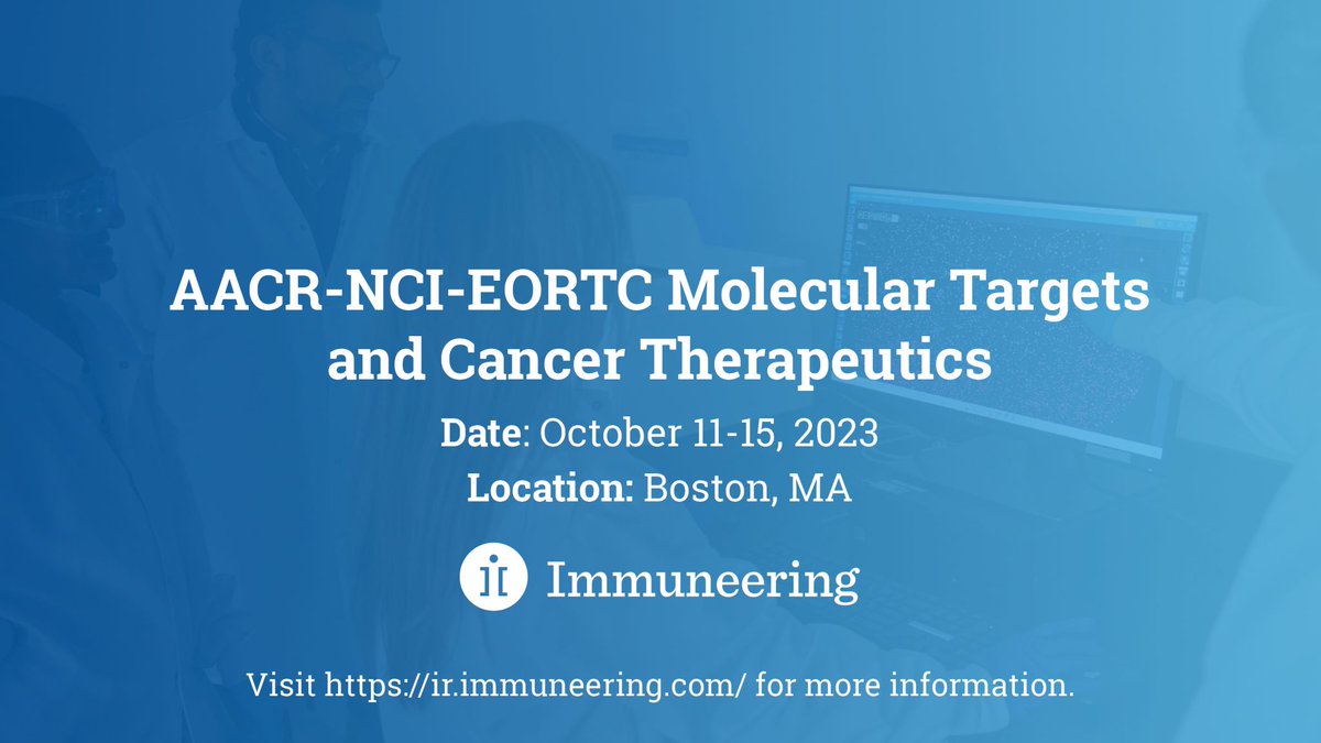 Immuneering's tweet photo. Join us at #Targets23 this week, where we will present two posters highlighting preclinical data from our programs targeting RAS &amp; RAF mutant tumors through deep cyclic inhibition of the #MAPKpathway. Find details: https://t.co/251wrjXHkF  @AACR @EORTC https://t.co/Y8HnFmAYZd