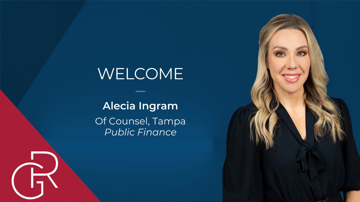 Join us in welcoming #GRAttorney <a href="/AleciaMariana/">Alecia Ingram Smith</a> to the firm’s #PublicFinance Team! #Bonds #Underwriters #SEC #Finance #Tampa gray-robinson.com/press-releases…