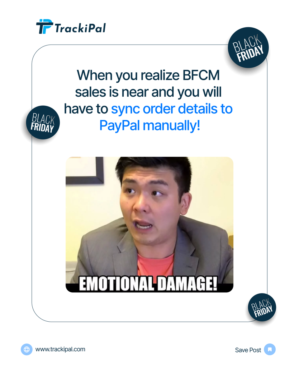 #BFCM is coming soon, and manual #PayPal order sync is a pain.

TrackiPal, the PayPal auto-sync app, can help!

-Automatically sync orders
-Track status in real-time
-Generate detailed reports

Install TrackiPal today and streamline your order processing!
trackipal.com