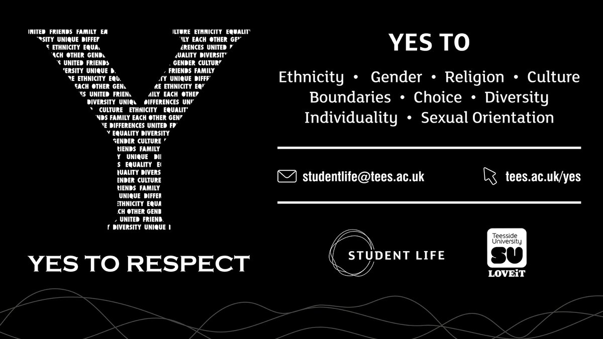 TeesStudentLife's tweet photo. We want to ensure everyone in our University community are   respected and supported in a safe and inclusive environment. 
Join our #YestoRespect #Y2R campaign. 
Sign up to our campus pledge via https://t.co/Zfeixk6rb5 https://t.co/5cn4f5iHJ4