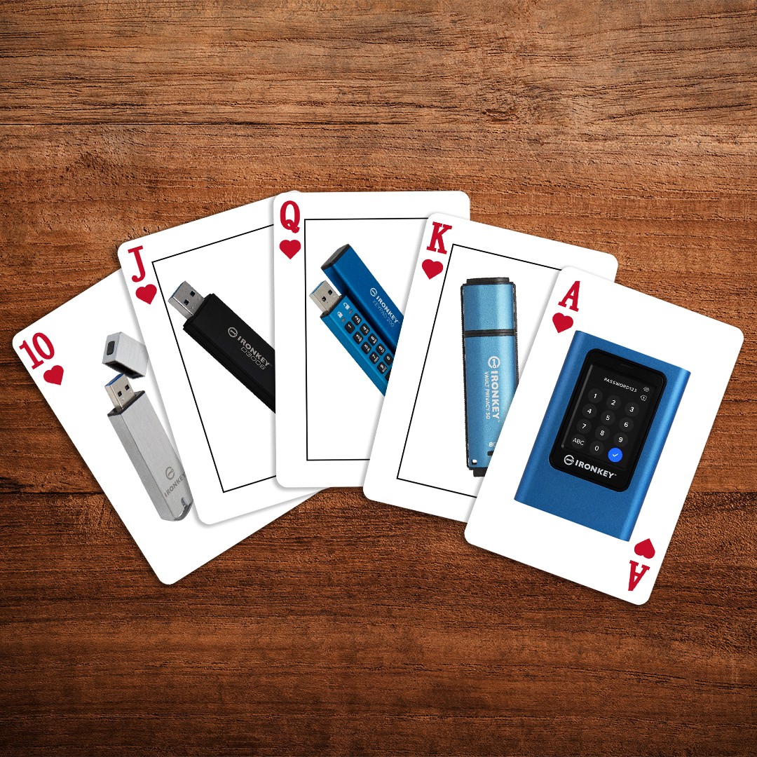 KingstonTechBiz's tweet image. The royal flush of #HardwareEncryption. When this is your hand, bad actors have no choice but to fold.