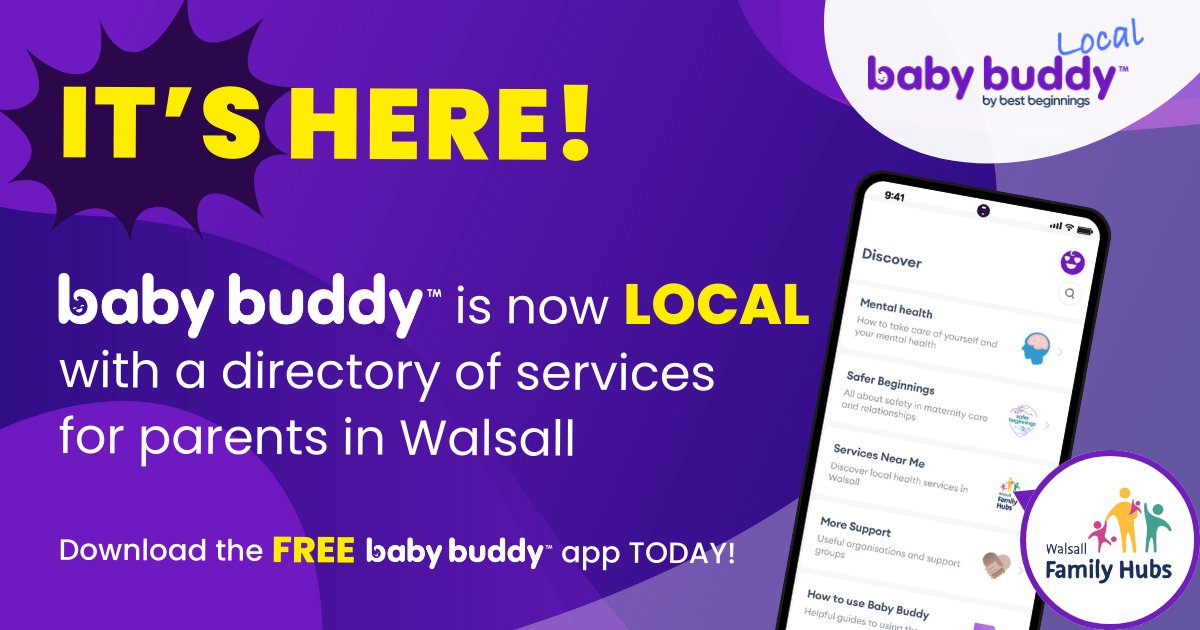 📣Big news for mums, dads and carers in #Walsall! 

👪 Our Family Hubs have been working with Baby Buddy to offer a brand new feature on the @BabyBuddyApp just for Walsall parents and carers.

Download the app today  📱👇
babybuddyapp.co.uk

@WRight4Children