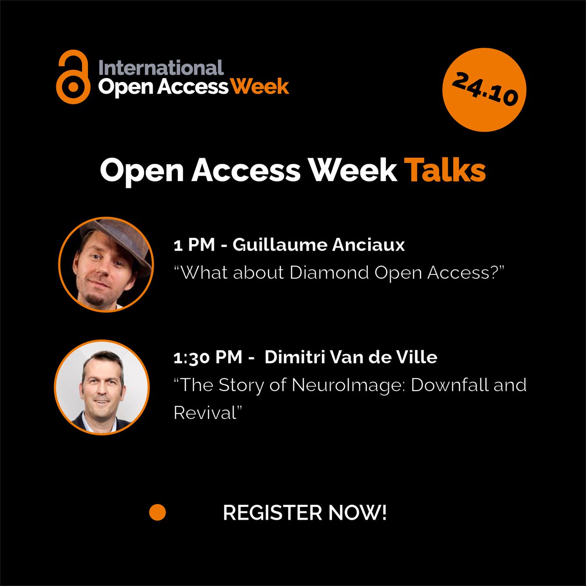 EPFLlibrary's tweet image. On Tuesday, October 24, join us for two enlightening talks about #OpenAccess. Guillaume Anciaux and  Dimitri Van de Ville, will share their experience and insights regarding Open Access. Don&apos;t wait to register!

👉 go.epfl.ch/oa-week

#oaweekch23 #openaccessweek2023