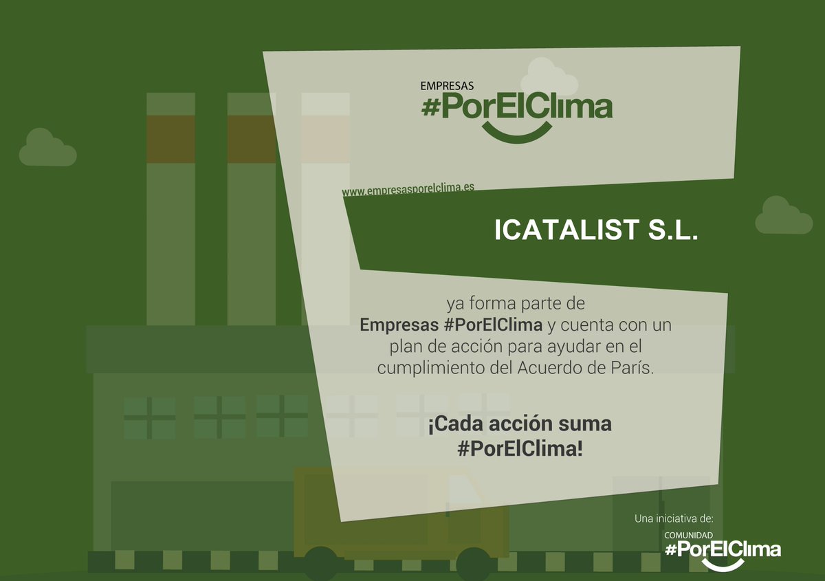 ¡Ya somos parte de la @Comunidad #PorElClima. Una iniciativa que impulsa la implementación del Acuerdo de París y la Agenda 2030 para el Desarrollo Sostenible en el tejido empresarial español.
¡Por una sociedad más sostenible! 🌍

#EmpresasPorElClima #Icatalist #cambioclimático