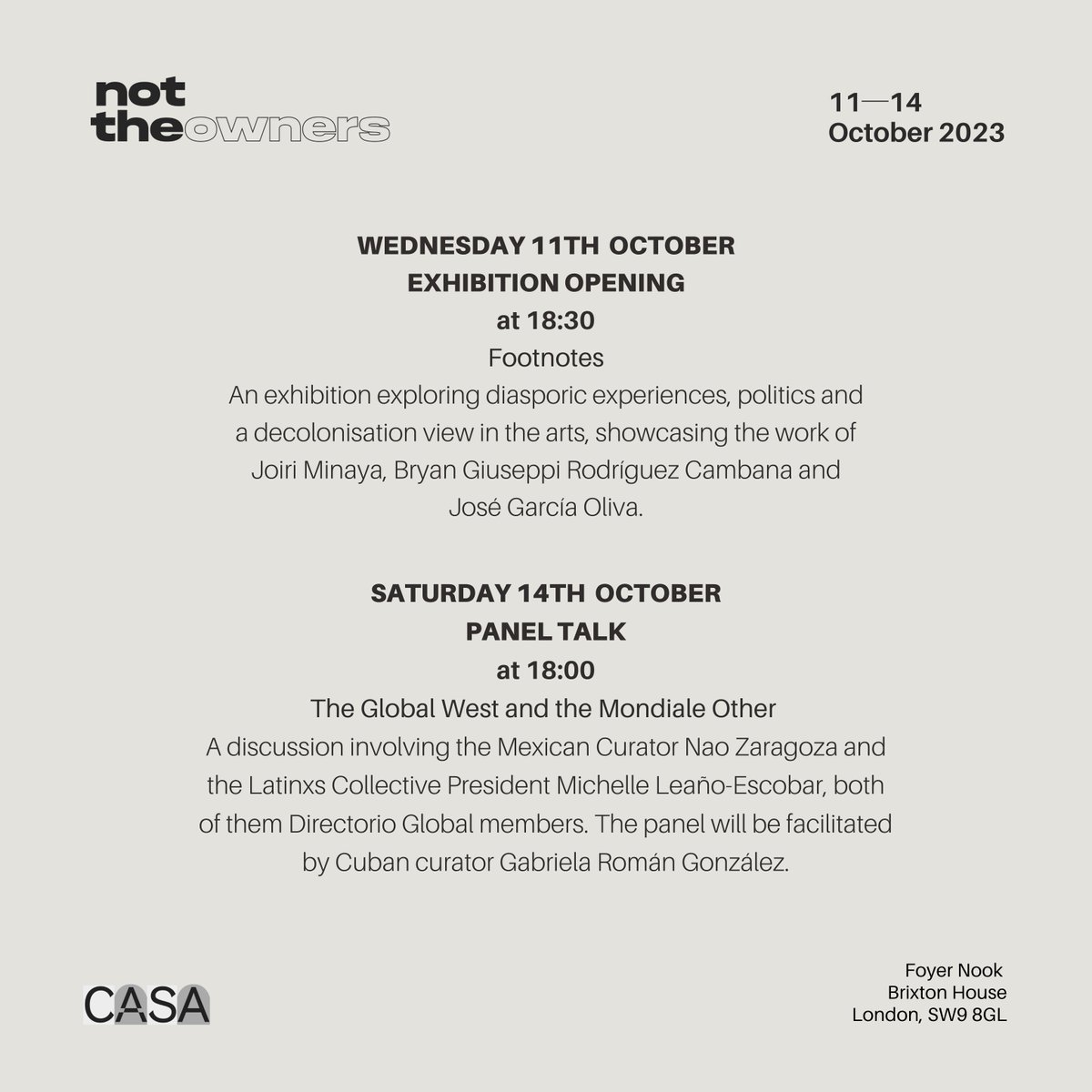 'FOOTNOTES' is opening today at 6:30PM as part of CASA PRESENTS at <a href="/BrxHouseTheatre/">Brixton House</a> ❣️ 

Get your FREE ticket now! : brixtonhouse.co.uk/shows/casa-pre…

#Casapresents2023 #latinxart #brixton #freeexhibition