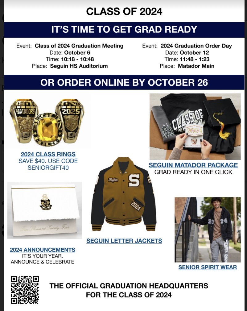 ATTENTION SENIORS AND SENIOR PARENTS🎓🖤🎓💛⚔️ OCTOBER 12th - Tomorrow
