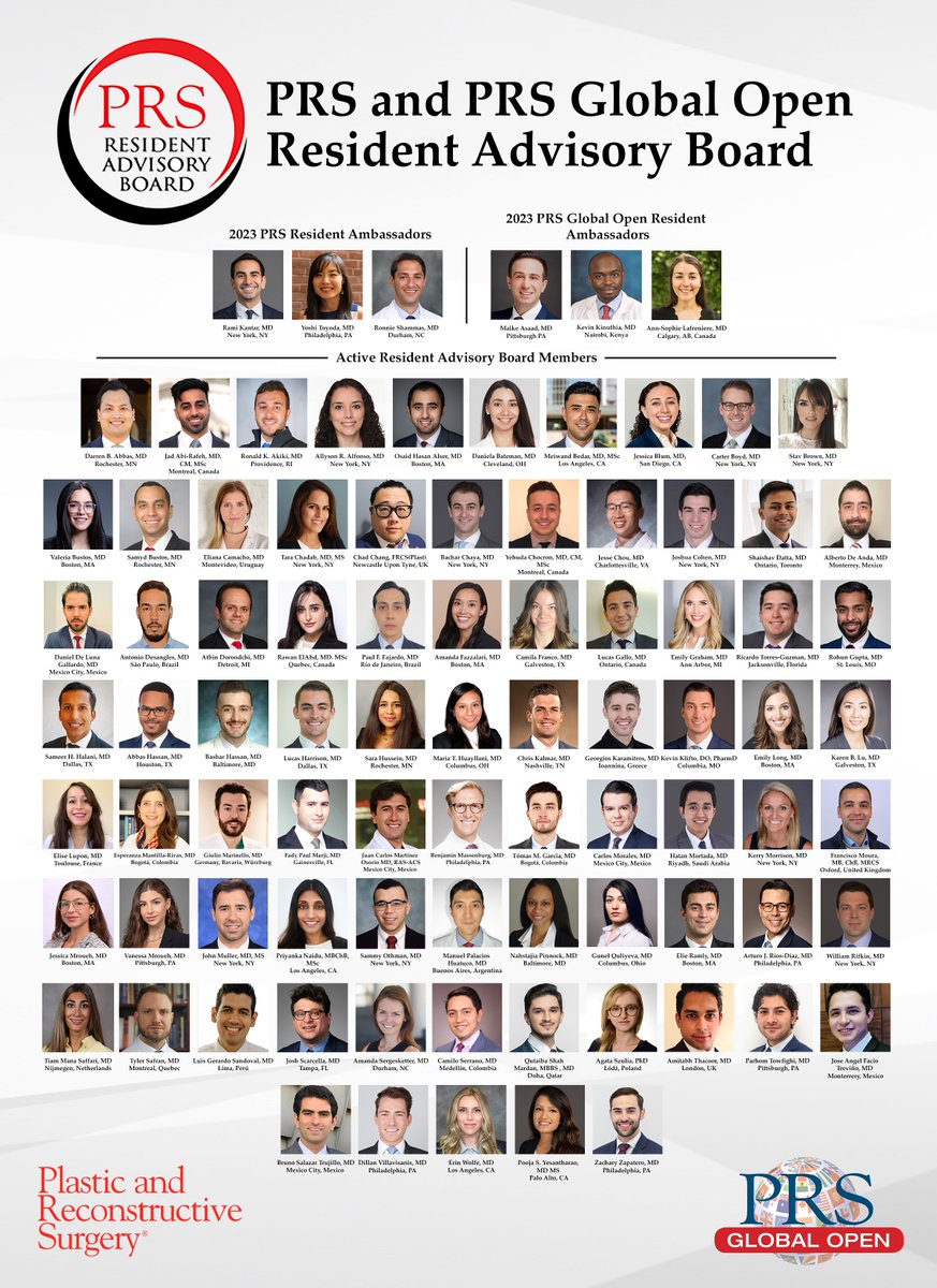 Congratulations to the NEW members of this quarter's #PRSJournal and @PRSGlobalOpen Resident Advisory Board! Learn more and sign up to get involved: bit.ly/PRSResidents