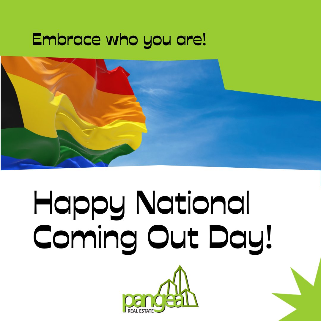 PangeaRE's tweet photo. Happy #NationalComingOutDay to all our LGBTQIA+ residents, neighbors, employees, and friends! 🤗 Let’s celebrate our uniqueness and come together to celebrate our authentic selves! 🌈 #OutandProud #Pride🌈 https://t.co/W8APyQtd1i