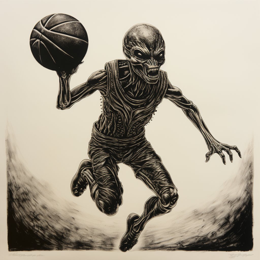 Hugofloresf's tweet photo. Alien Playing Basketball secuence in Linocut Print
#alien #basketball #aiart #hugoai #heffai #linocutprint #linocutstyle #AIArtworks #sports #fun #aliens #et
