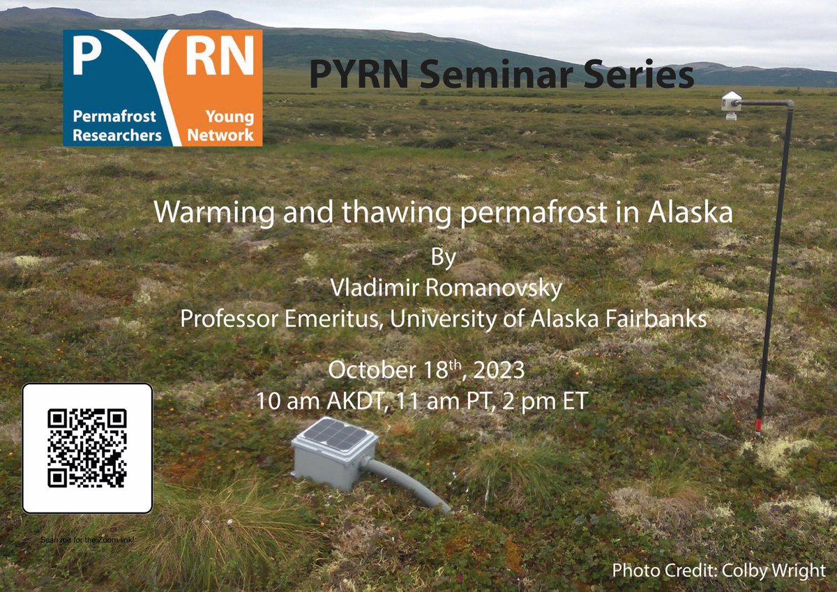 Join us on October 18th for our first fall seminar on the Warming and Thawing Permafrost in Alaska given by Dr. Vladimir Romanovsky from University of Alaska Fairbanks! Link to register: cuboulder.zoom.us/meeting/regist…

#permafrost