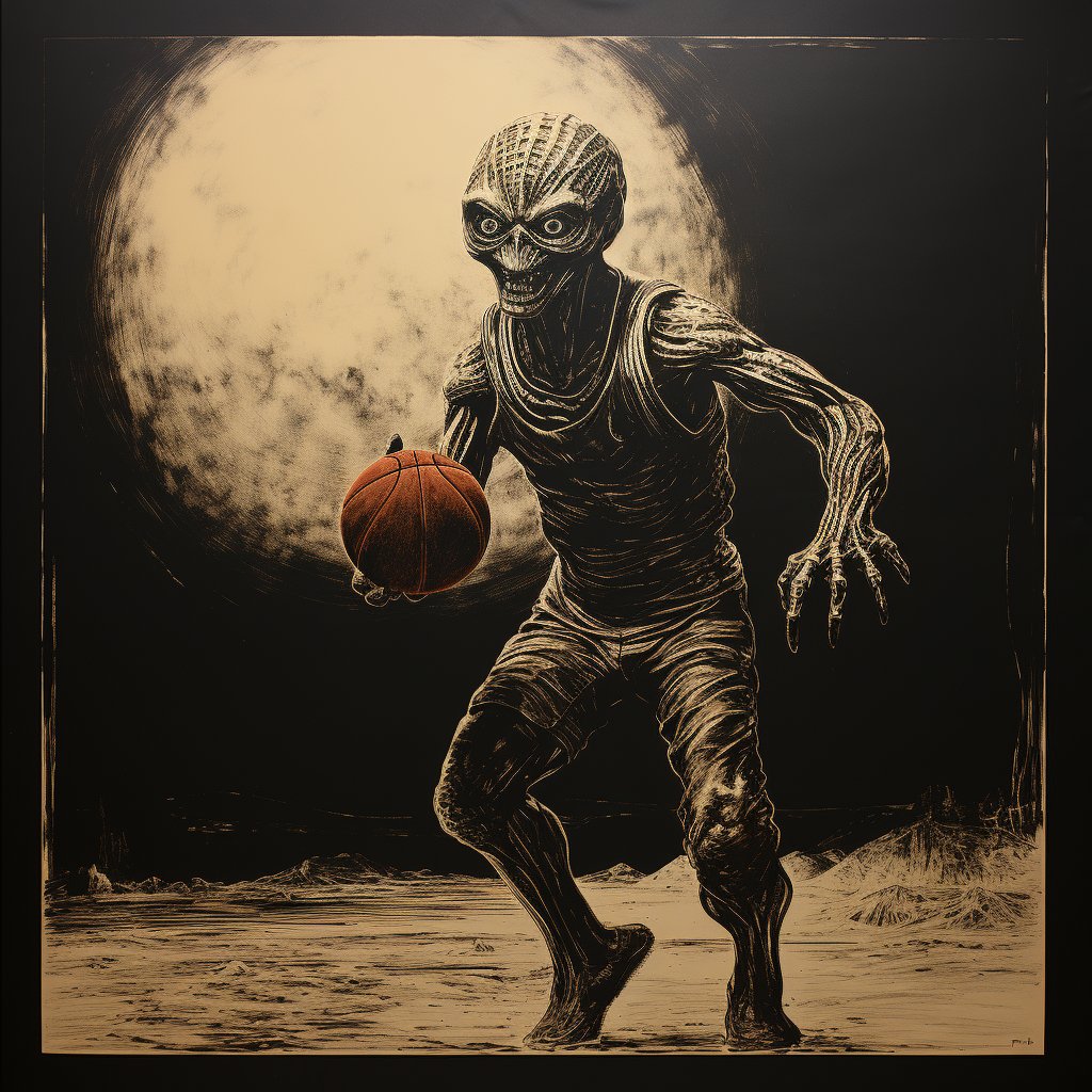Hugofloresf's tweet photo. Alien Playing Basketball secuence in Linocut Print
#alien #basketball #aiart #hugoai #heffai #linocutprint #linocutstyle #AIArtworks #sports #fun #aliens #et