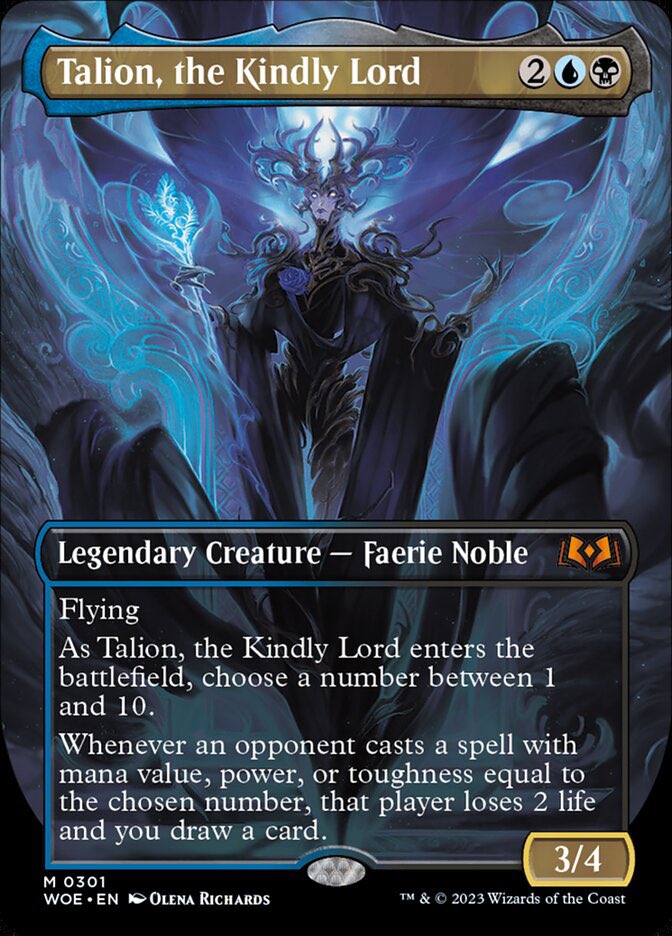 WomenofGaming's tweet photo. A high Fae of Eldraine, Talion is a mysterious creature. Kellan meets them, seeking information about his father, and is tasked with killing the three witches whom caused the Slumber in return. Talion is also non-binary, using they/them pronouns. #mtg #MagicTheGathering https://t.co/LZBRJndTEU