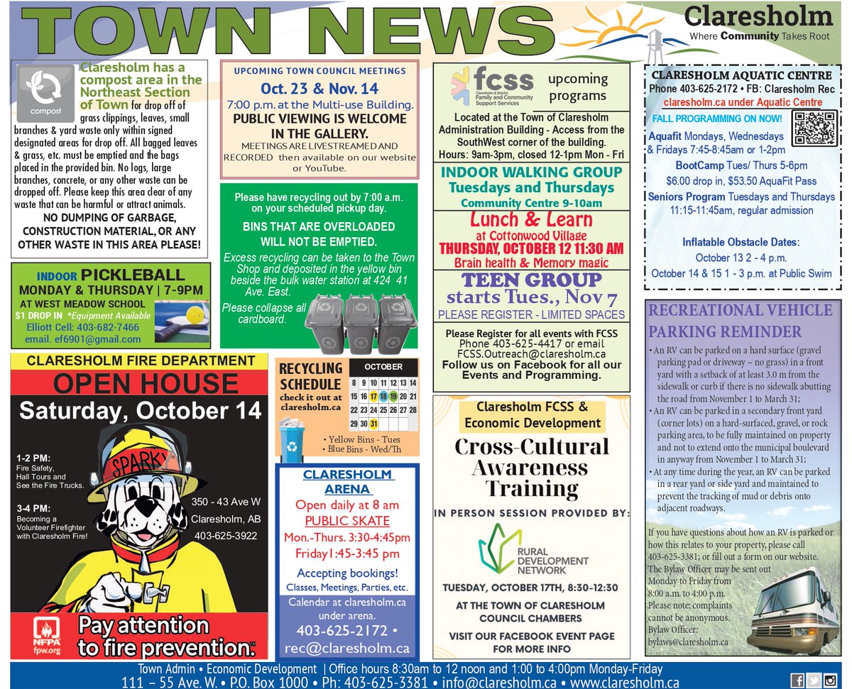 Town News from this week's #Claresholm <a href="/local_press/">ClaresholmLocalPress</a> claresholm.ca/news/town-news <a href="/ClaresholmFire/">Claresholm Fire Dept</a> <a href="/RecClaresholm/">Claresholm Rec</a> <a href="/FcssClaresholm/">Claresholm FCSS</a>